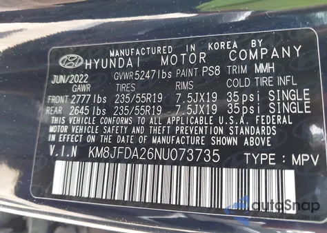 2022 Hyundai Tucson Plug-In Hybrid Limited from USA, damaged, VIN KM8JFDA26NU073735